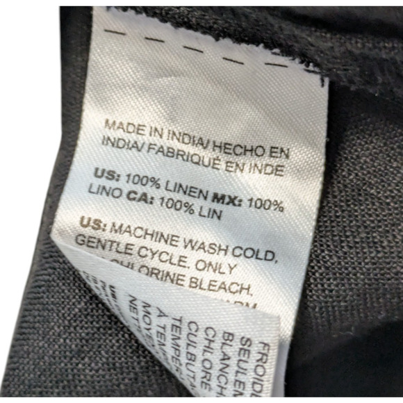 Chicos Black Flutter Sleeve 100% Linen Dress Sz 3 US 16 V Neck Lagenlook Pockets - Picture 4 of 7